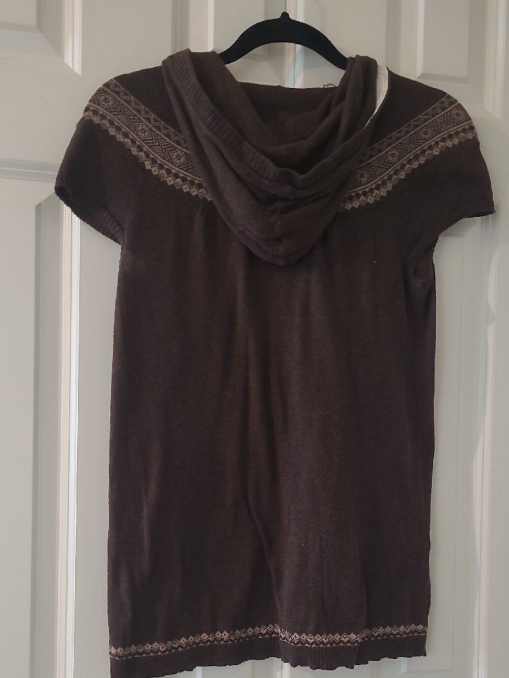 Hollister Brown Hooded Short-Sleeve Cardigan with Knit Pattern - Picture 7 of 7
